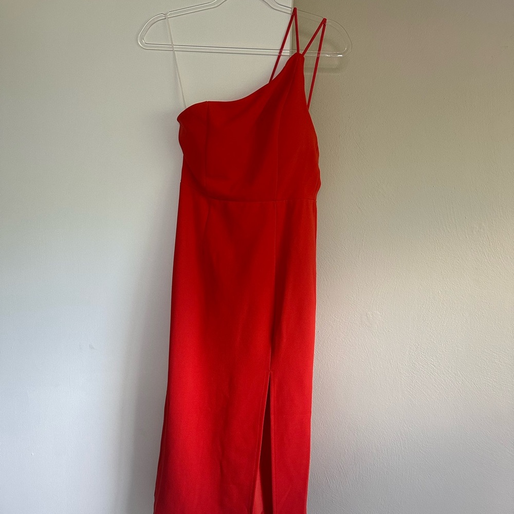 Hello Molly Vibrant Red One-Shoulder Midi Dress